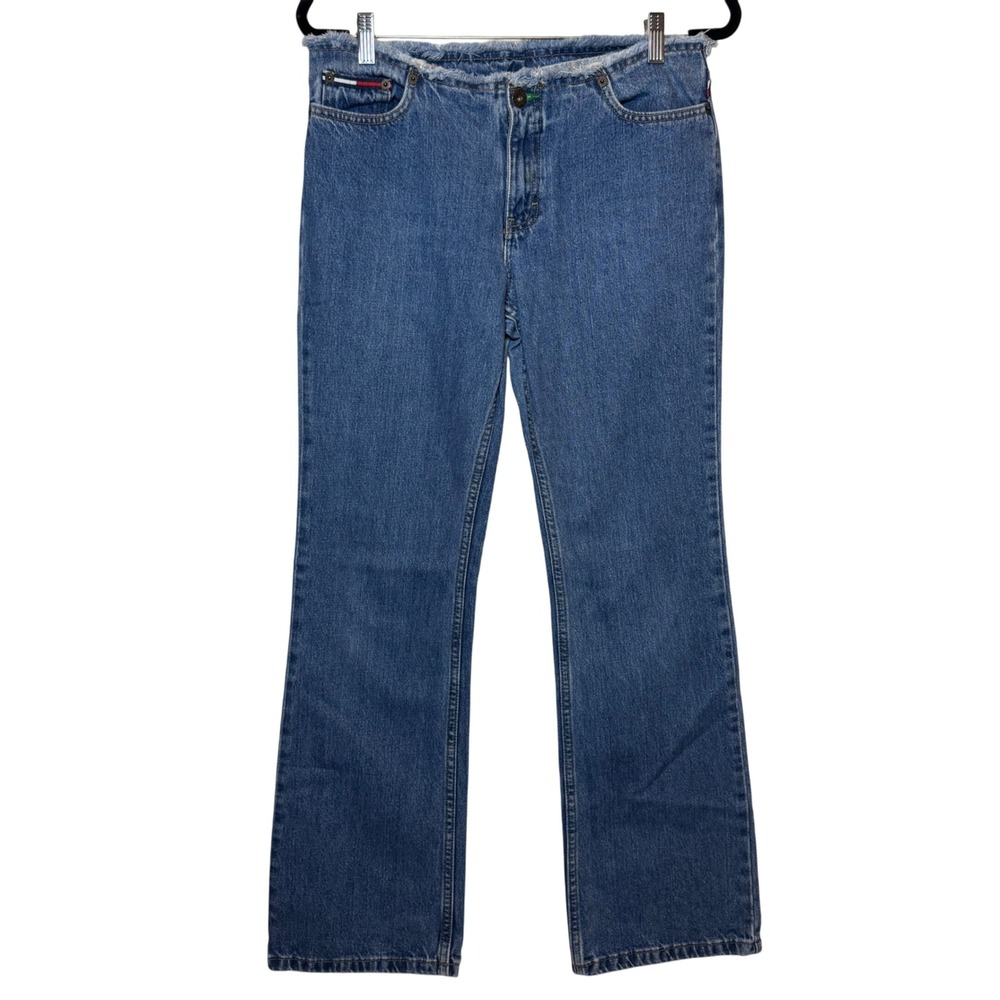 Tommy Hilfiger Womens Denim Jeans Blue Frayed Hem‎ Bootcut Y2K Style Refashioned